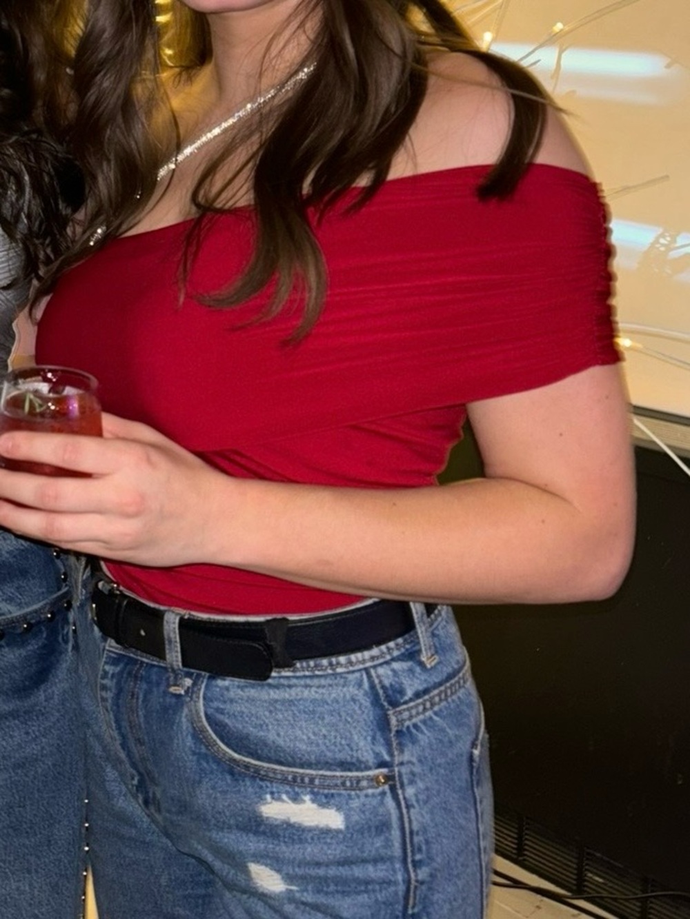 Herve Leger Red Off-Shoulder Top
